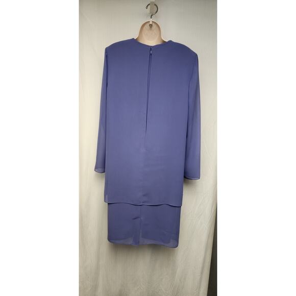 VIRGO Vintage Chiffon Long Sleeve Embellished Floral Knee Length Lilac Dress 12 - Picture 4 of 7